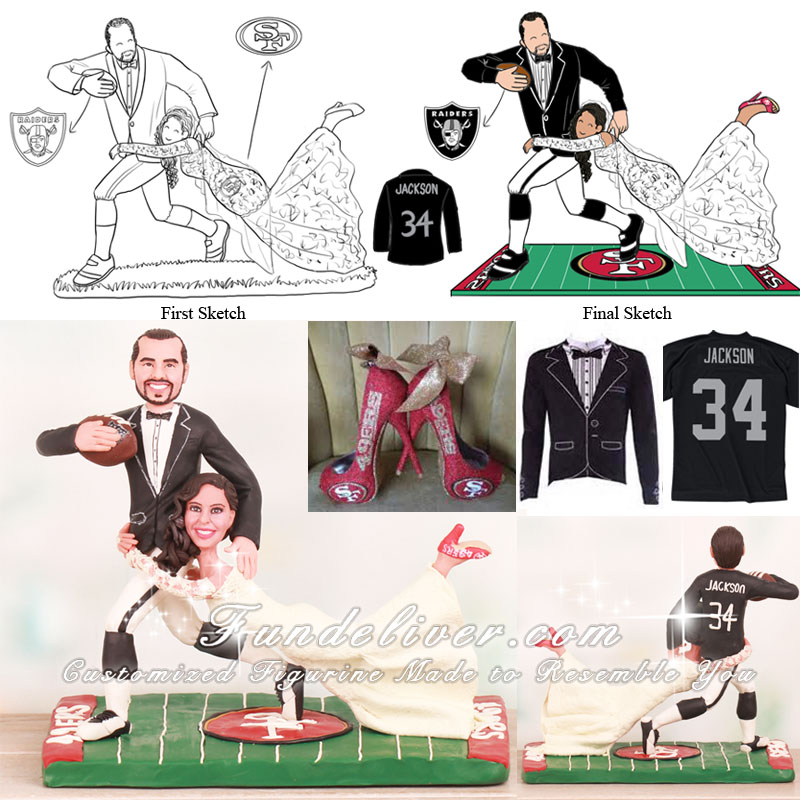 A Love Match Football Bride and Groom Cake Toppers